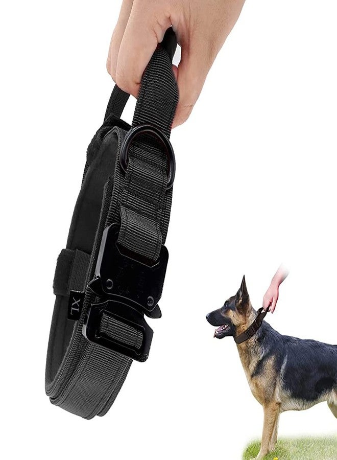 Qpets® Dog Collar Adjustable Nylon Tactical Collar Dog Belt with Strap Handle Dogs Training Collar Quick Release Metal Buckle for Medium Large Abult Dogs(Black, XL, 19.6''-23.2''/50-59cm) - Image 1